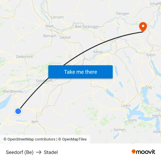 Seedorf (Be) to Stadel map