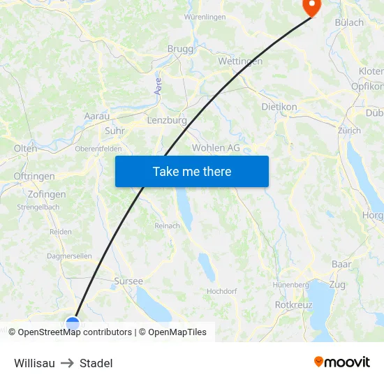 Willisau to Stadel map