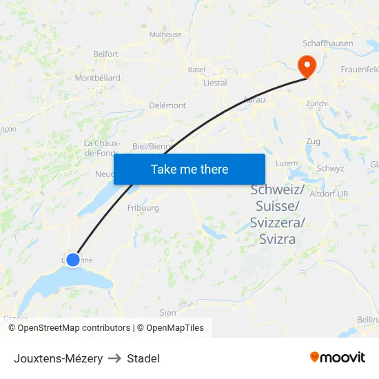 Jouxtens-Mézery to Stadel map
