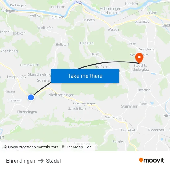 Ehrendingen to Stadel map