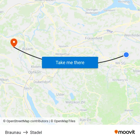 Braunau to Stadel map