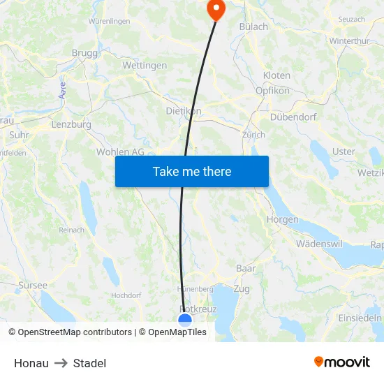 Honau to Stadel map