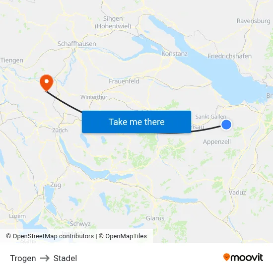 Trogen to Stadel map