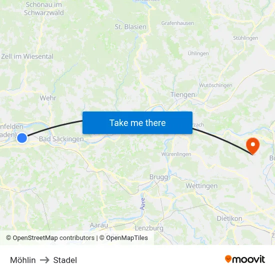 Möhlin to Stadel map