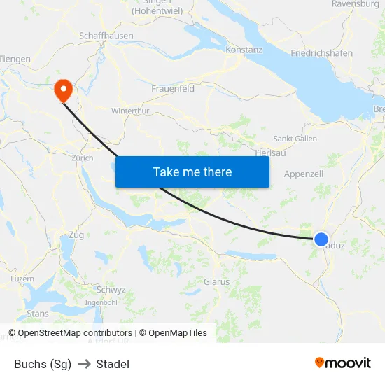 Buchs (Sg) to Stadel map