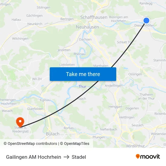 Gailingen AM Hochrhein to Stadel map