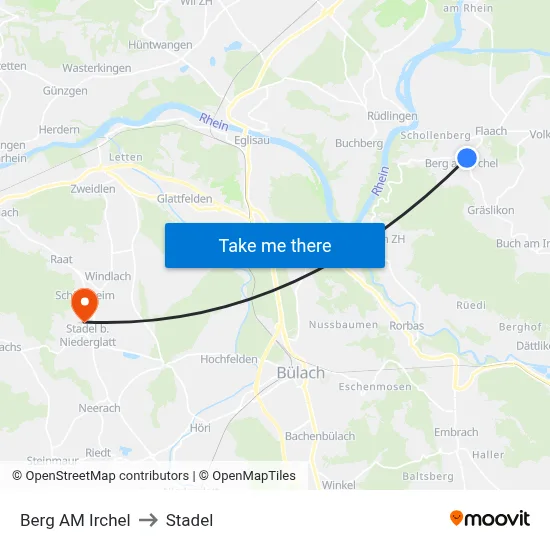Berg AM Irchel to Stadel map