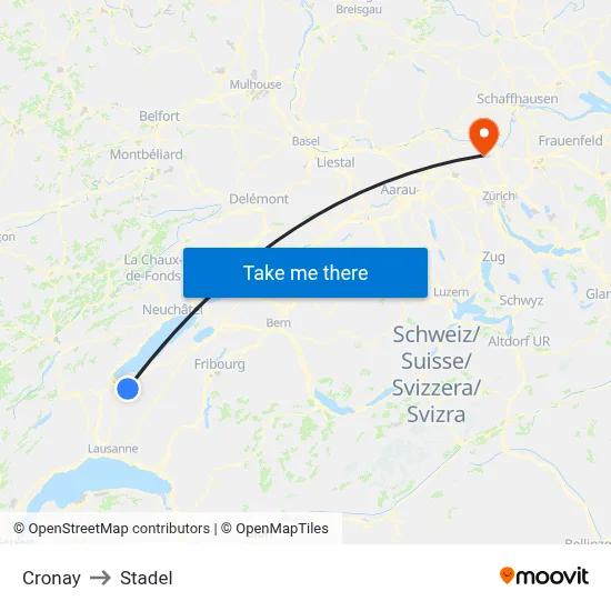 Cronay to Stadel map