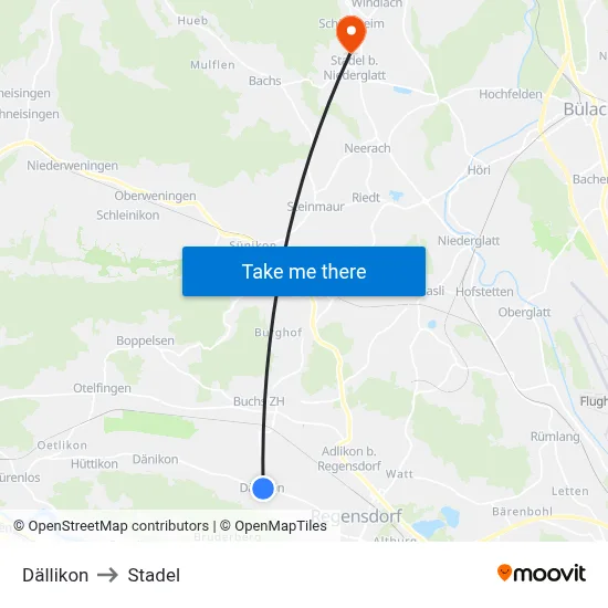 Dällikon to Stadel map