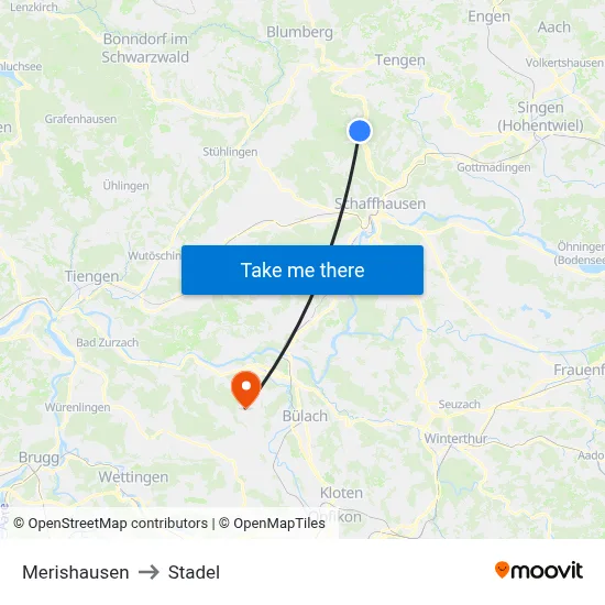 Merishausen to Stadel map