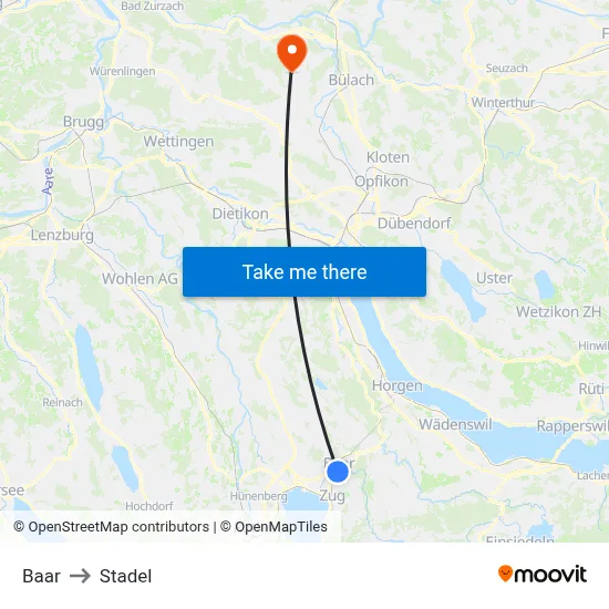 Baar to Stadel map