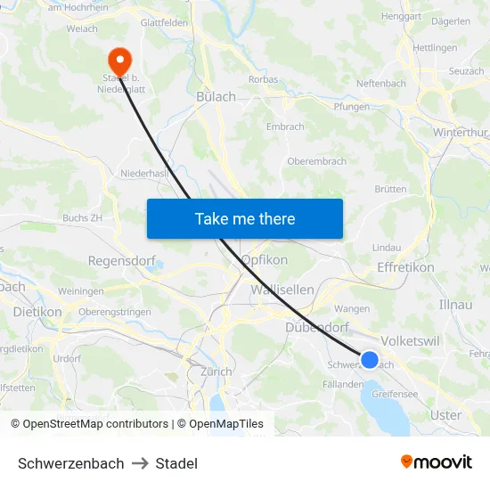 Schwerzenbach to Stadel map