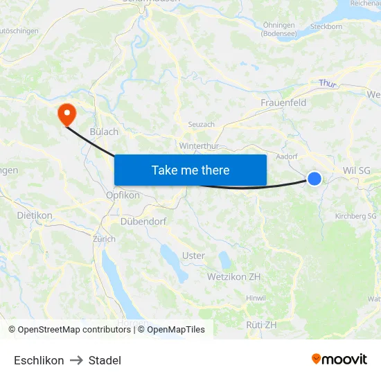 Eschlikon to Stadel map