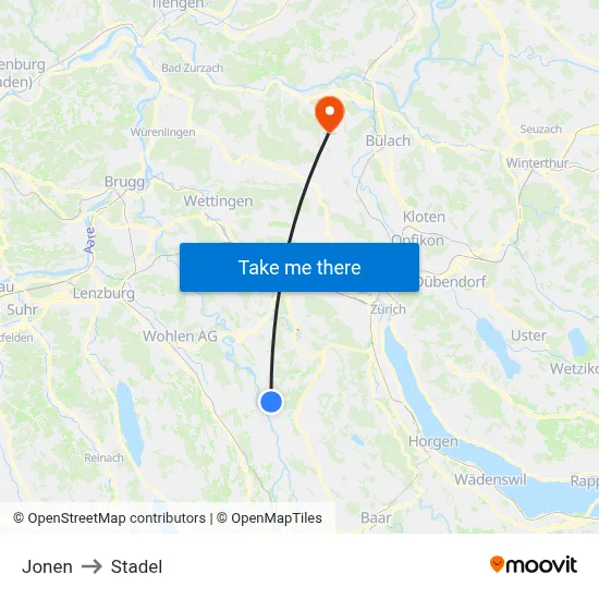 Jonen to Stadel map