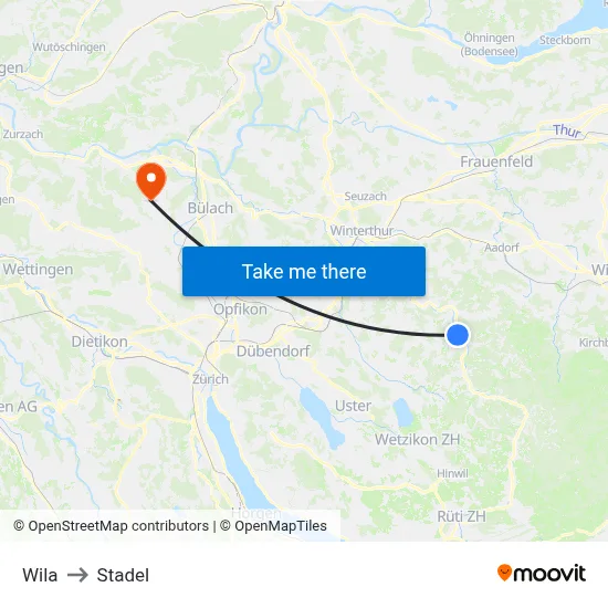 Wila to Stadel map
