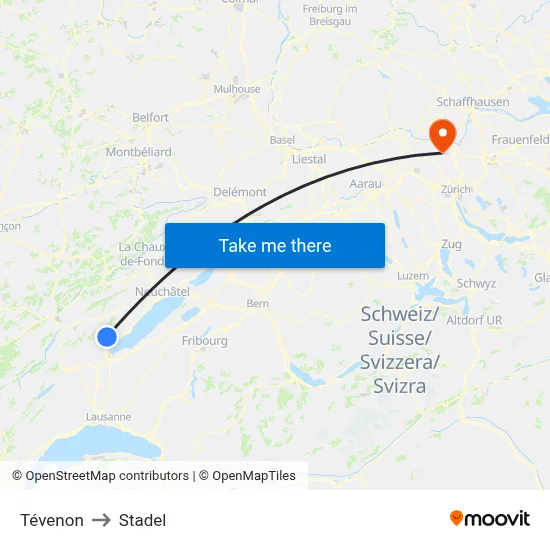 Tévenon to Stadel map