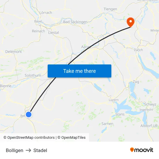 Bolligen to Stadel map