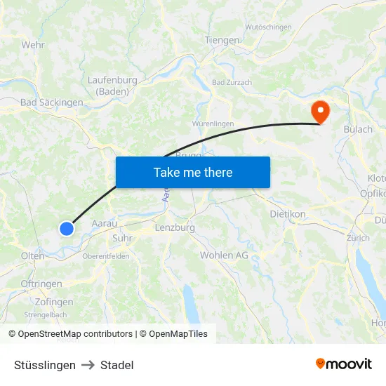 Stüsslingen to Stadel map