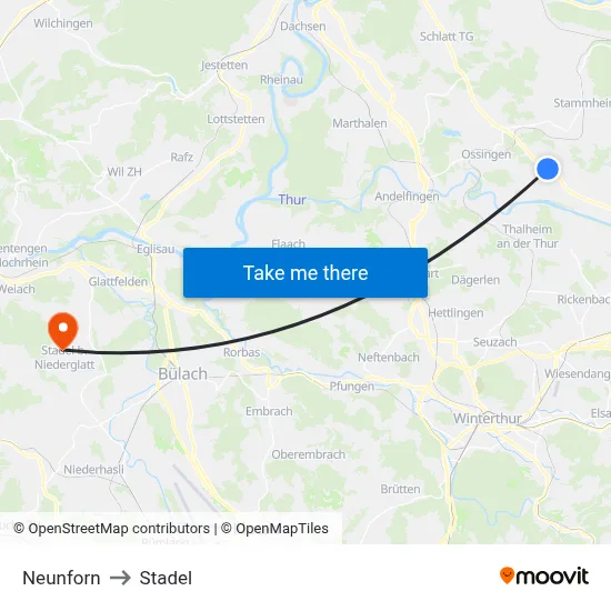 Neunforn to Stadel map