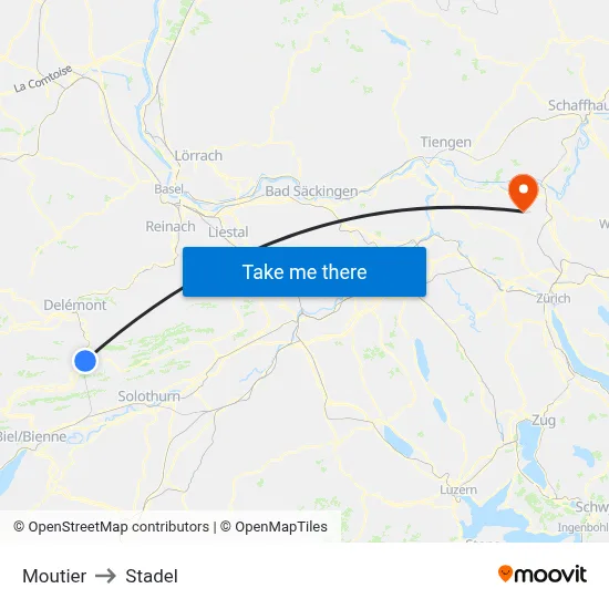 Moutier to Stadel map