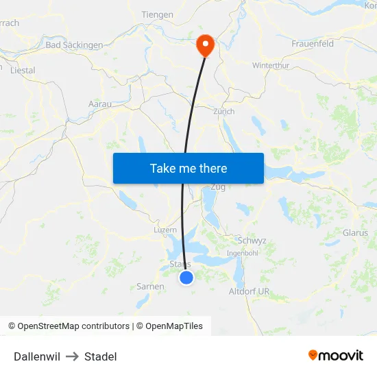 Dallenwil to Stadel map