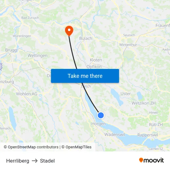 Herrliberg to Stadel map