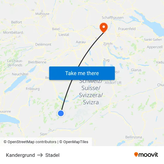 Kandergrund to Stadel map