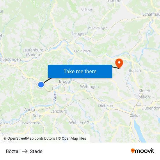 Böztal to Stadel map