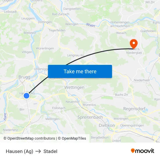 Hausen (Ag) to Stadel map