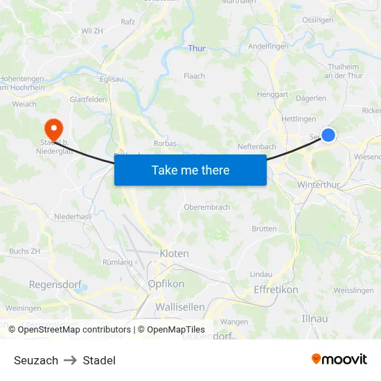 Seuzach to Stadel map