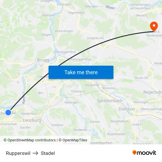 Rupperswil to Stadel map