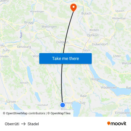 Oberrüti to Stadel map