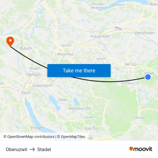 Oberuzwil to Stadel map