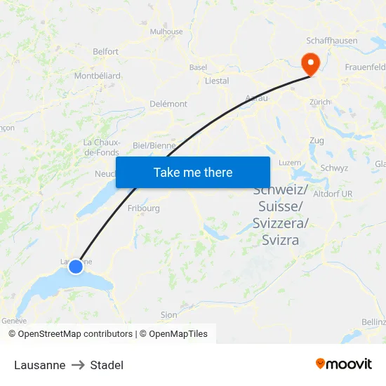 Lausanne to Stadel map