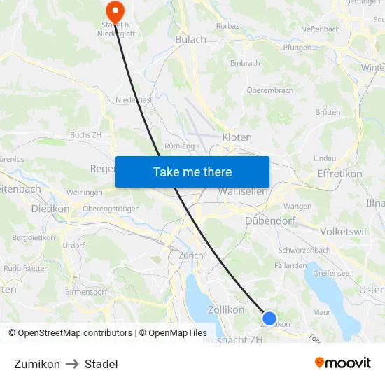 Zumikon to Stadel map
