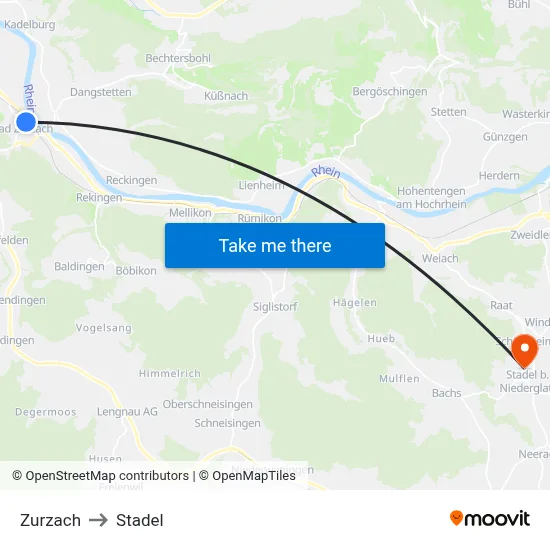 Zurzach to Stadel map