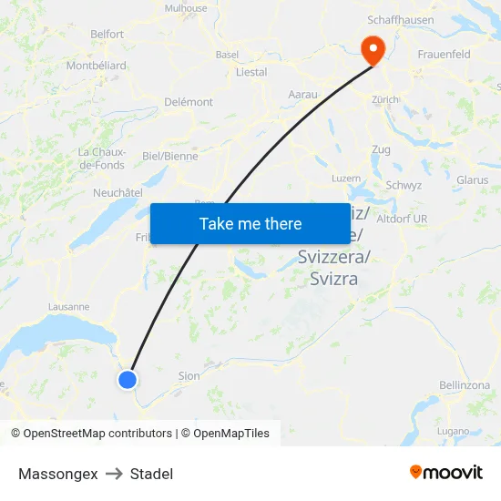 Massongex to Stadel map