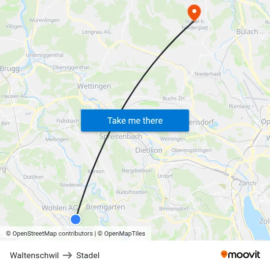 Waltenschwil to Stadel map