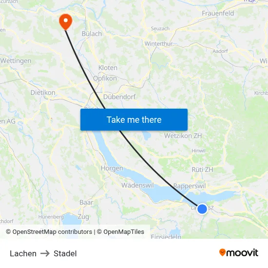 Lachen to Stadel map