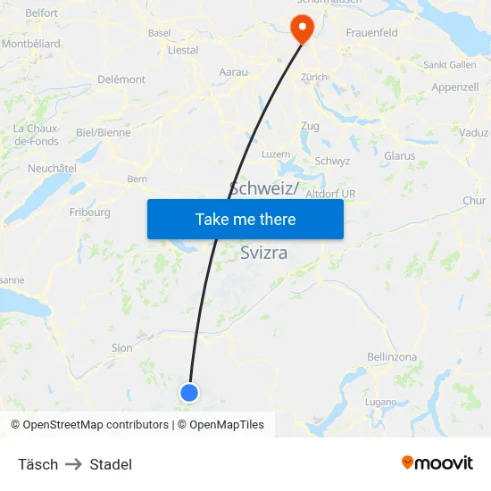 Täsch to Stadel map