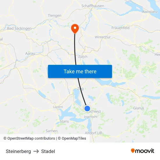 Steinerberg to Stadel map