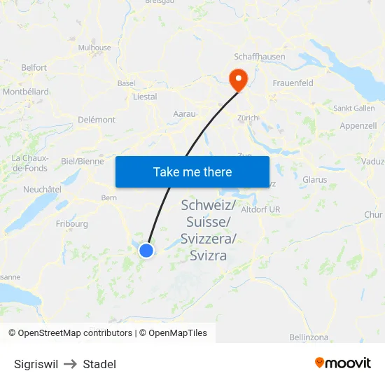 Sigriswil to Stadel map