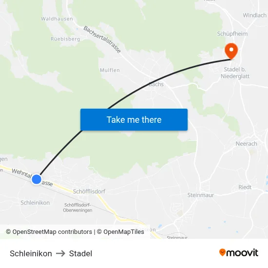 Schleinikon to Stadel map