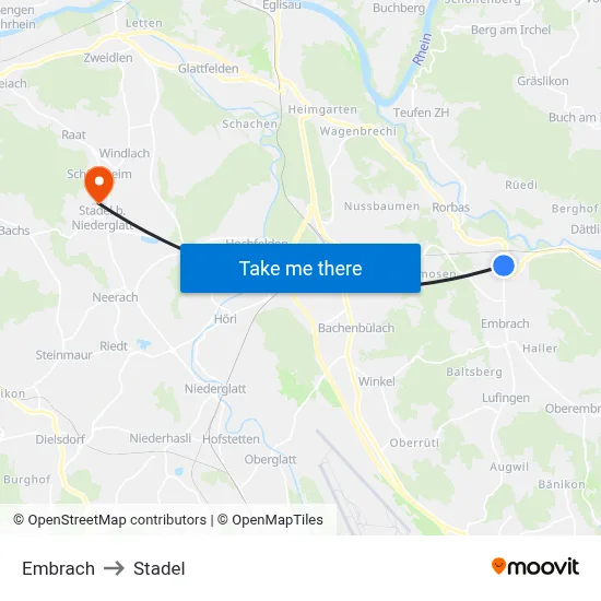 Embrach to Stadel map