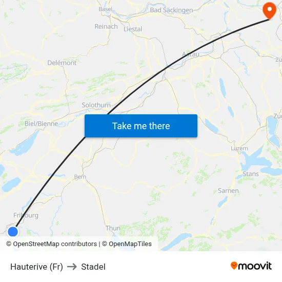 Hauterive (Fr) to Stadel map