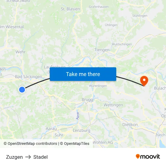 Zuzgen to Stadel map