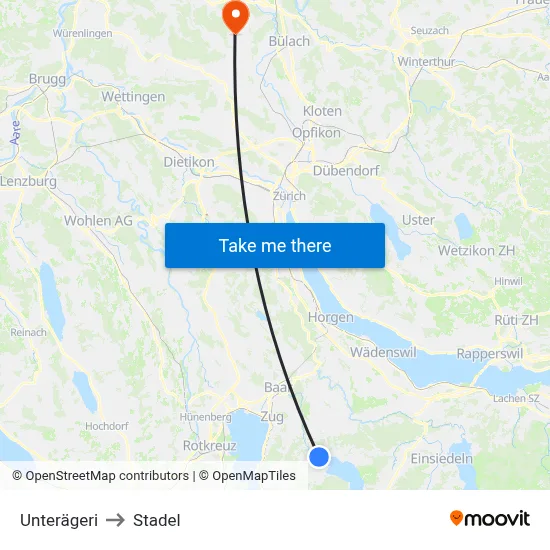 Unterägeri to Stadel map