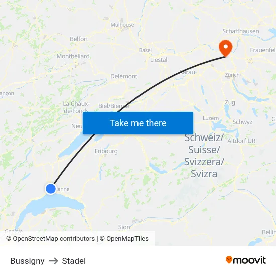 Bussigny to Stadel map