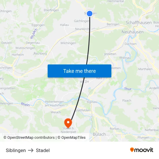 Siblingen to Stadel map