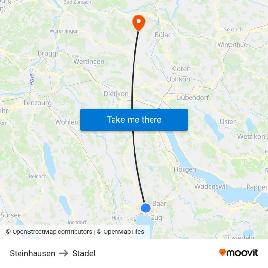 Steinhausen to Stadel map